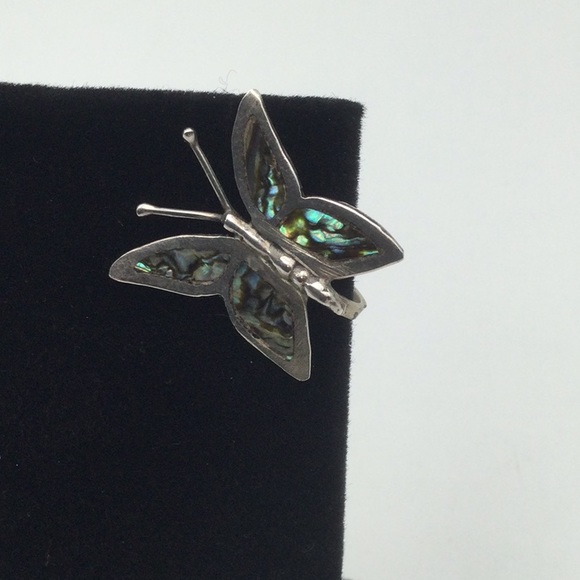 Butterfly Sterling Silver & Abalone Screw Back Earrings Vintage, Whimsical. - Picture 3 of 7